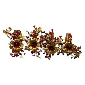 Pier 1 Gold Red Floral napkin rings kitchen decor set 4